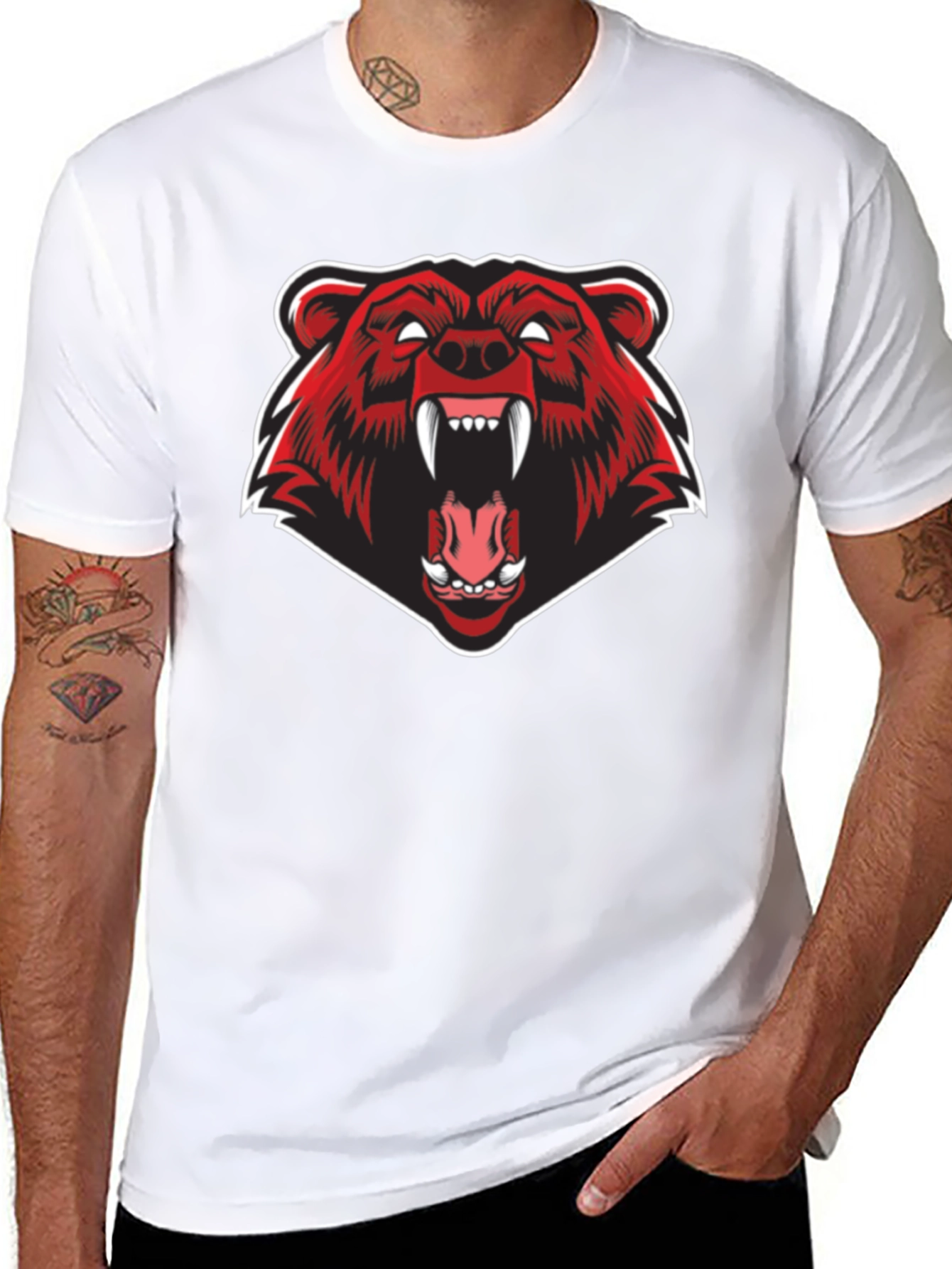 Black T-Shirt with Red Bear Graphic