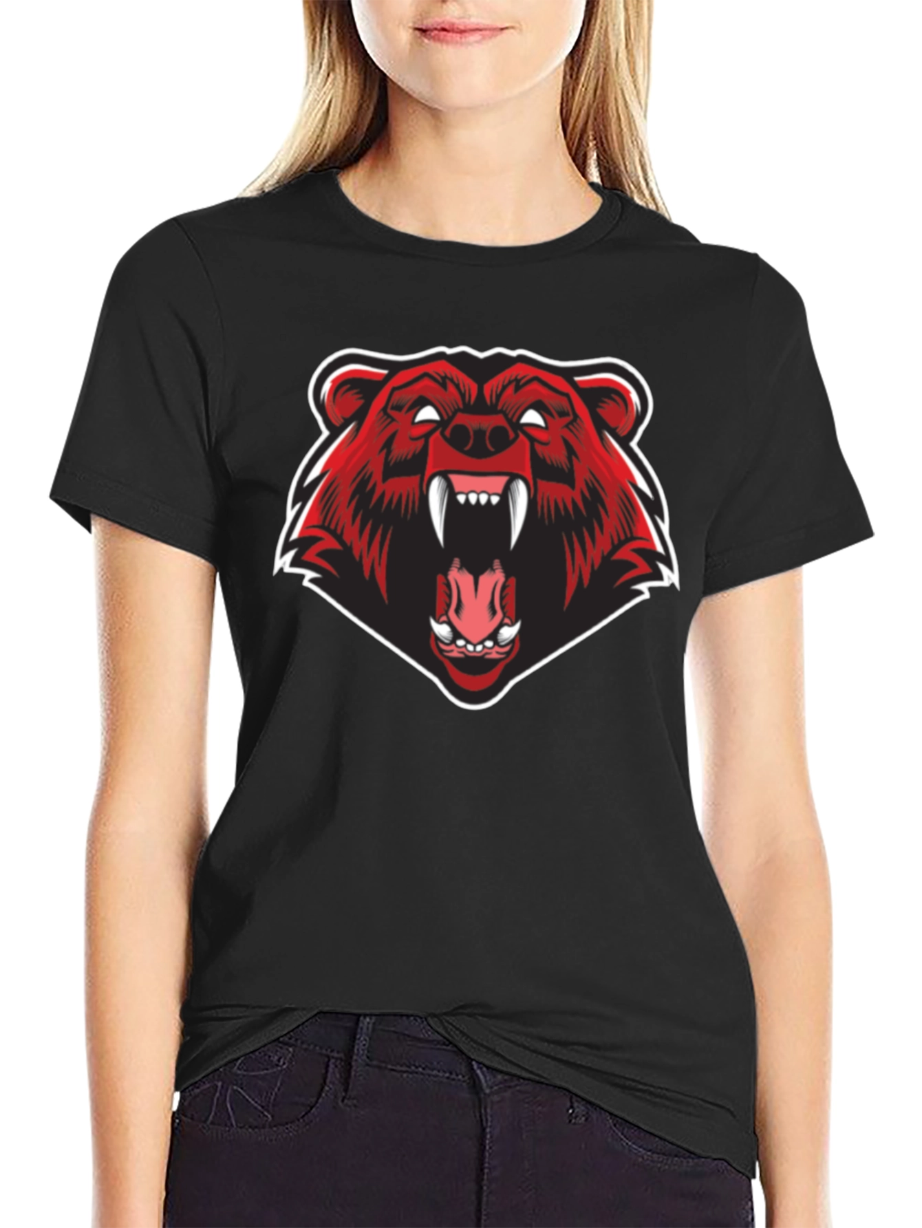 Black T-Shirt with Red Bear Graphic