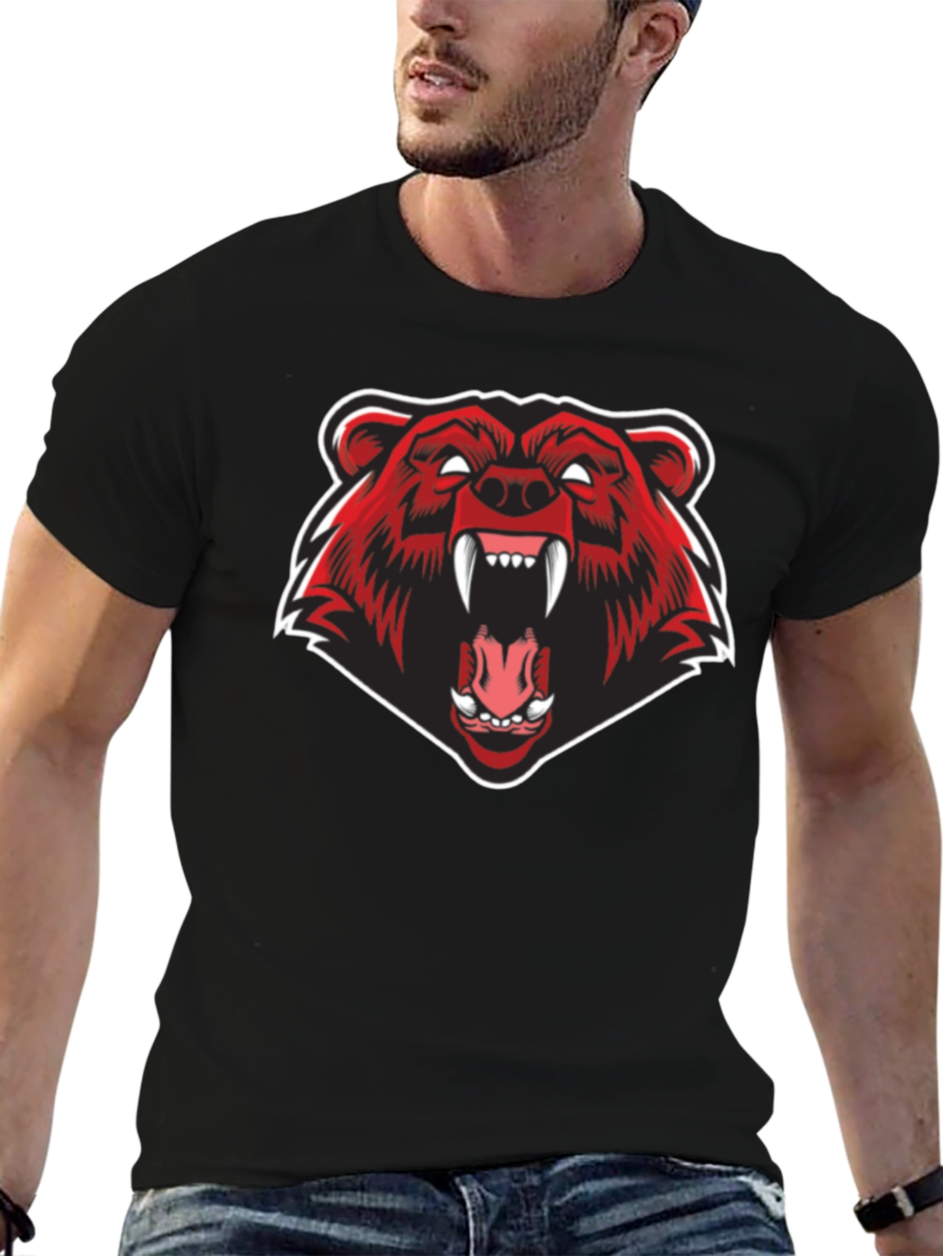 Black T-Shirt with Red Bear Graphic