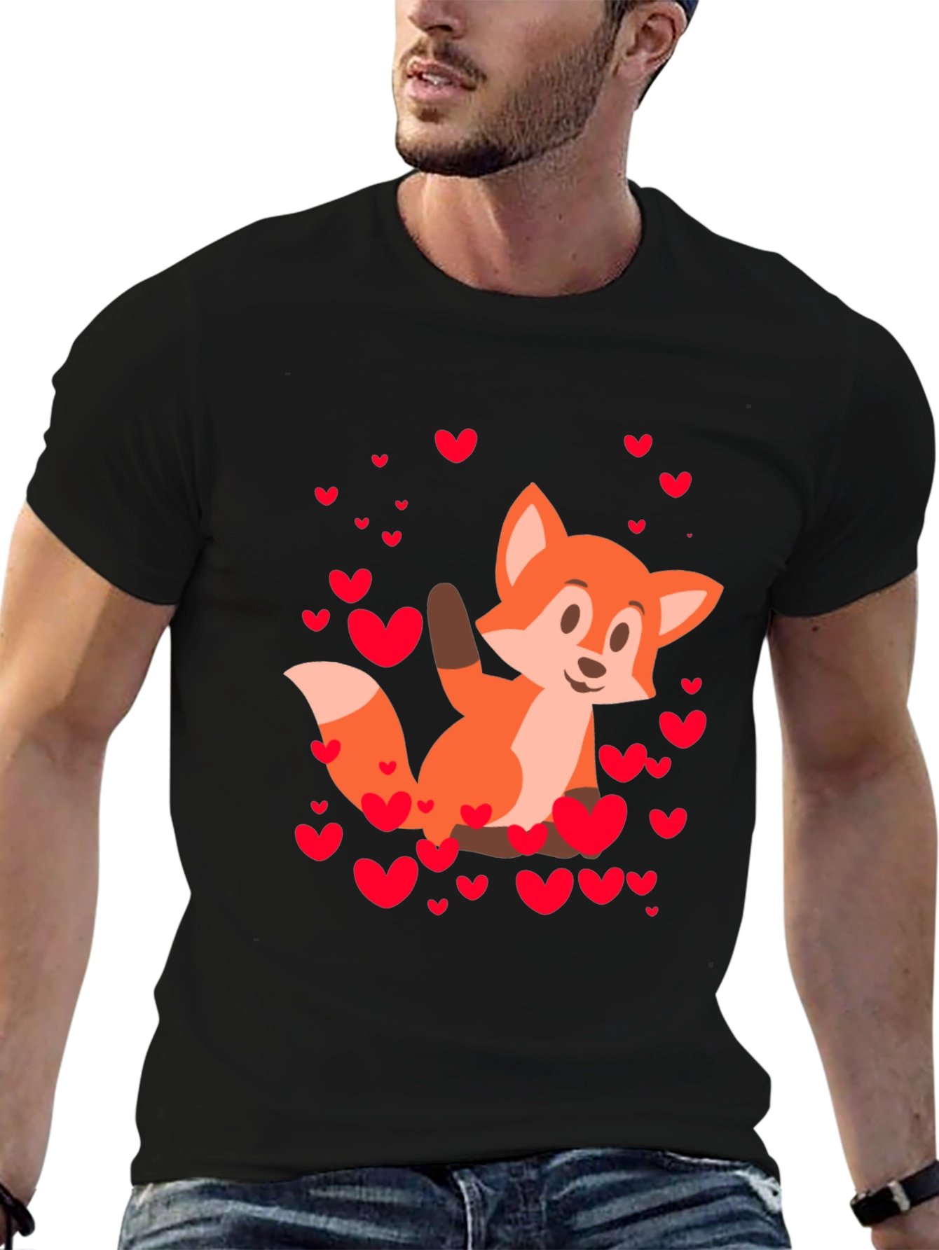Fox & Hearts Graphic Black T-Shirt