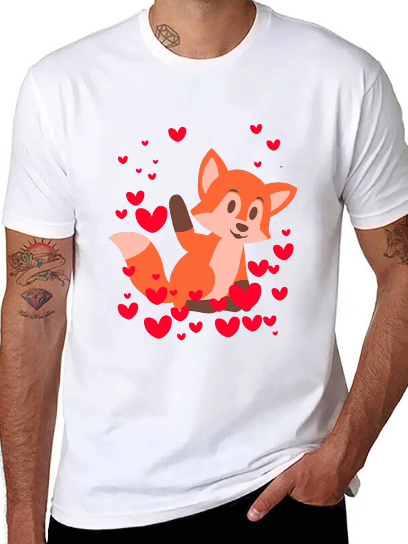 Fox & Hearts Graphic Black T-Shirt