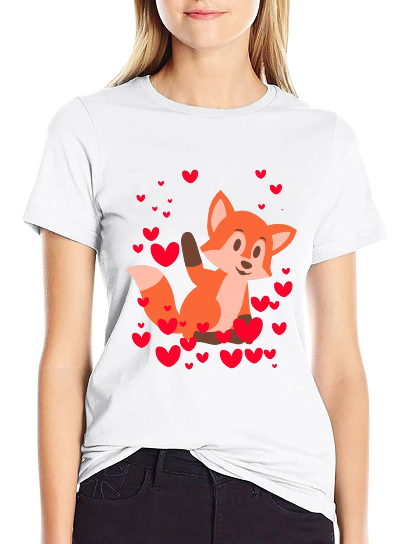 Fox & Hearts Graphic Black T-Shirt