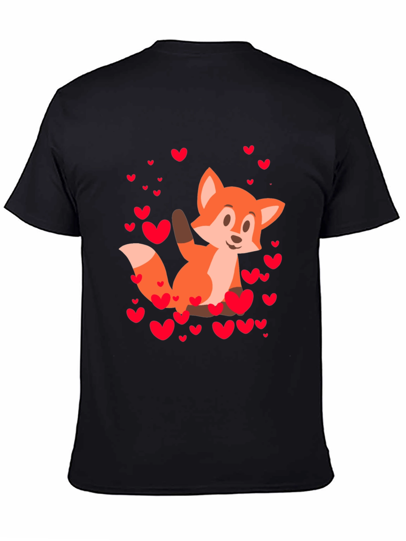 Fox & Hearts Graphic Black T-Shirt