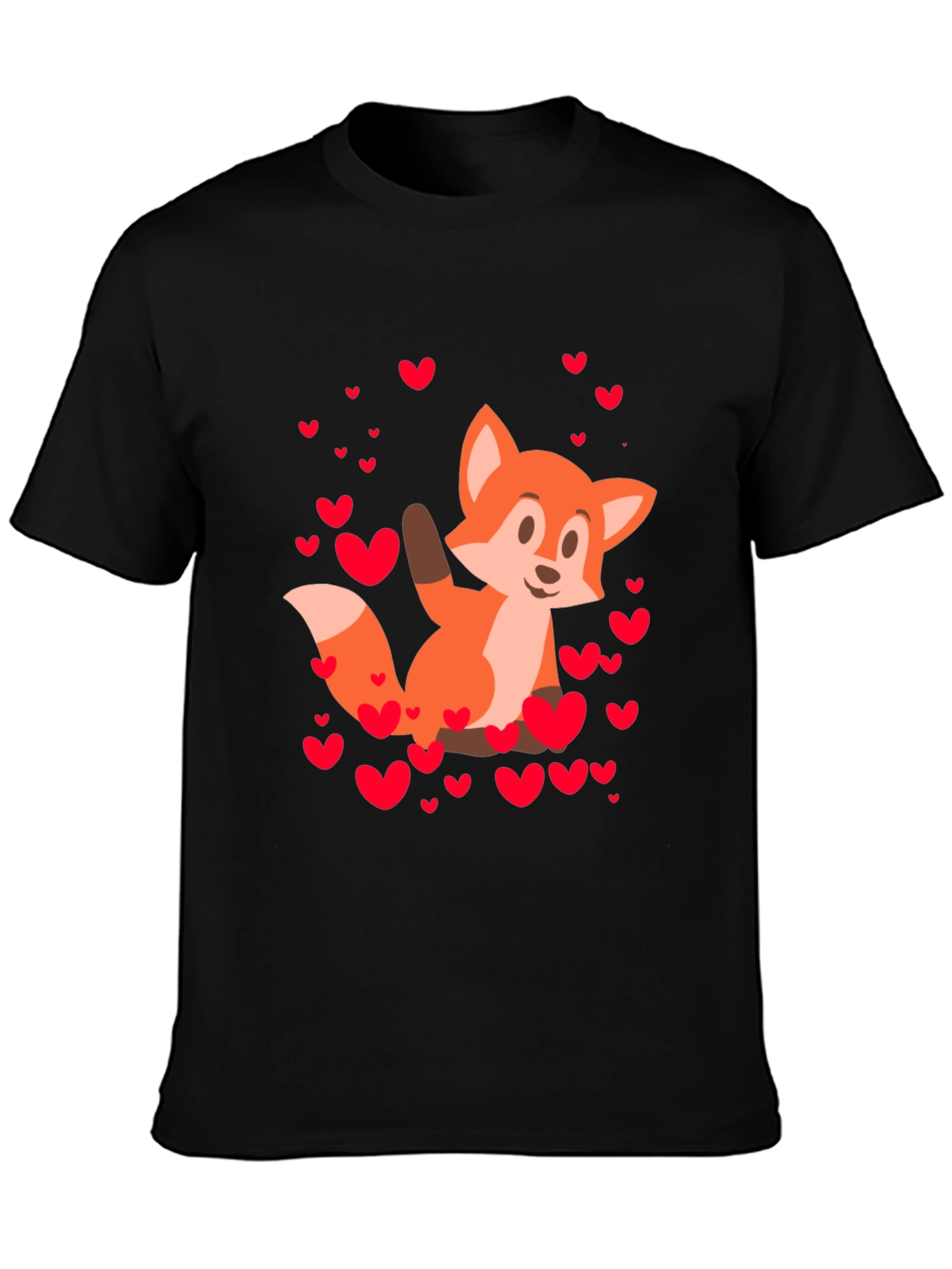 Fox & Hearts Graphic Black T-Shirt