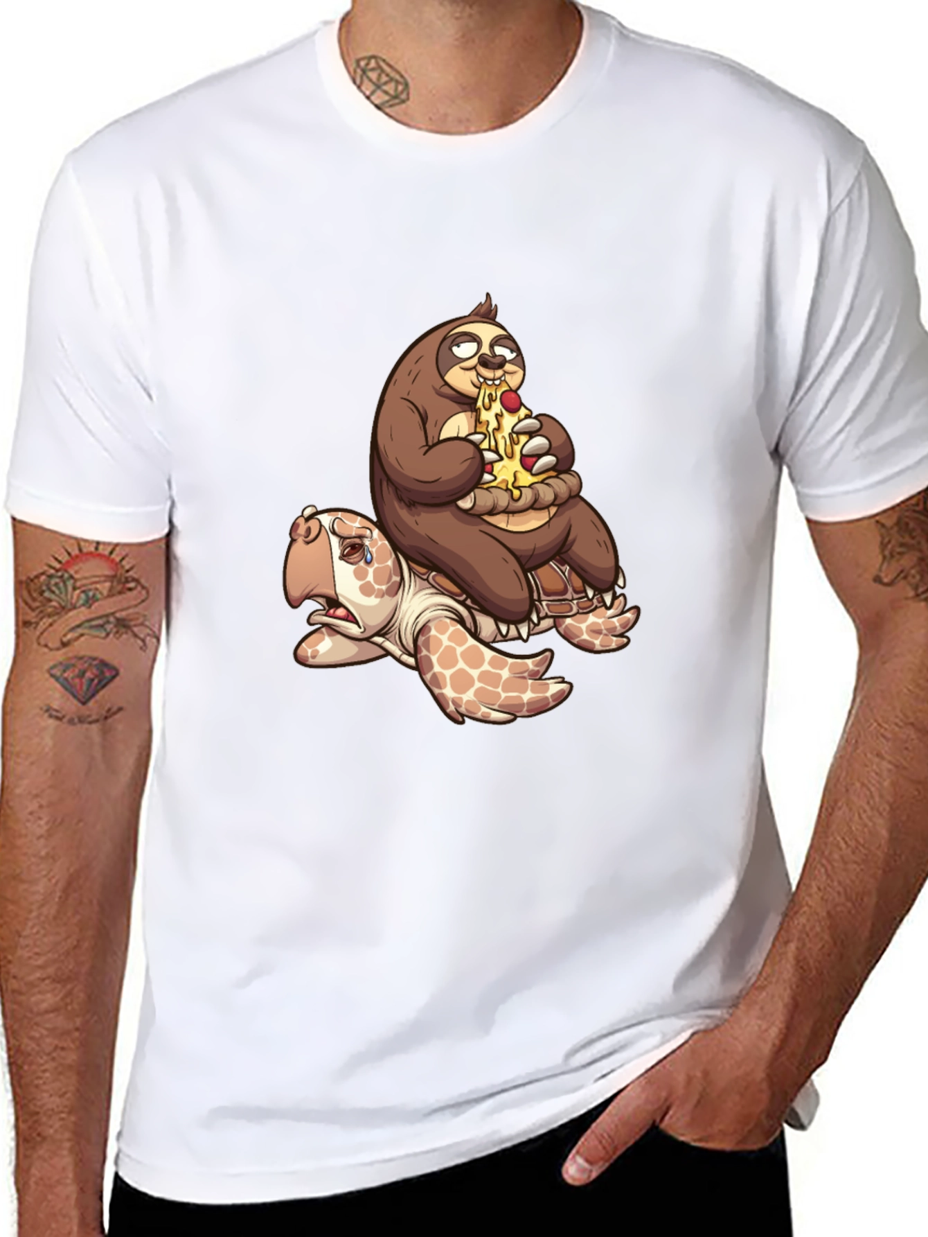 Sloth Pizza Turtle Ride T-Shirt - Funny Graphic Tee