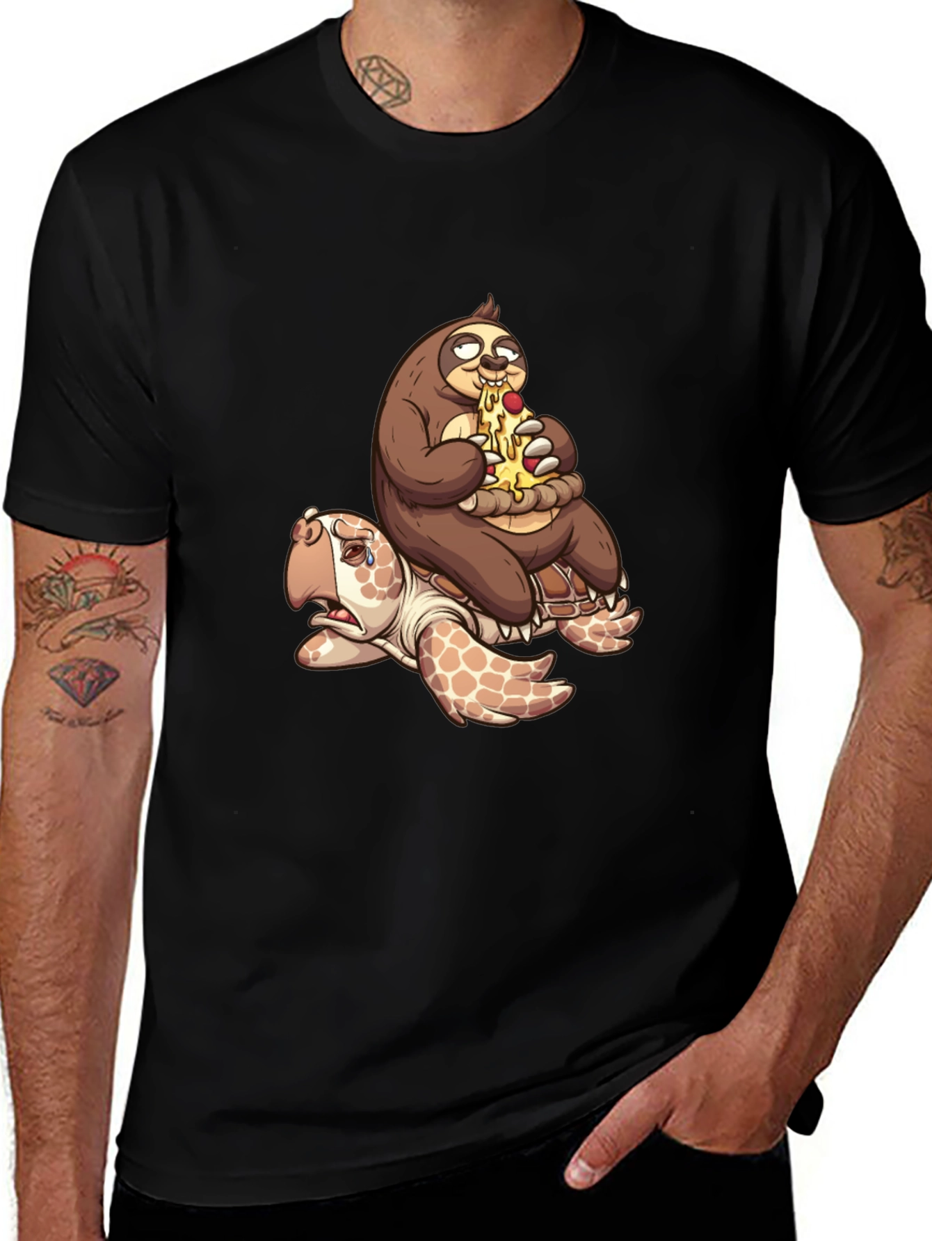 Sloth Pizza Turtle Ride T-Shirt - Funny Graphic Tee