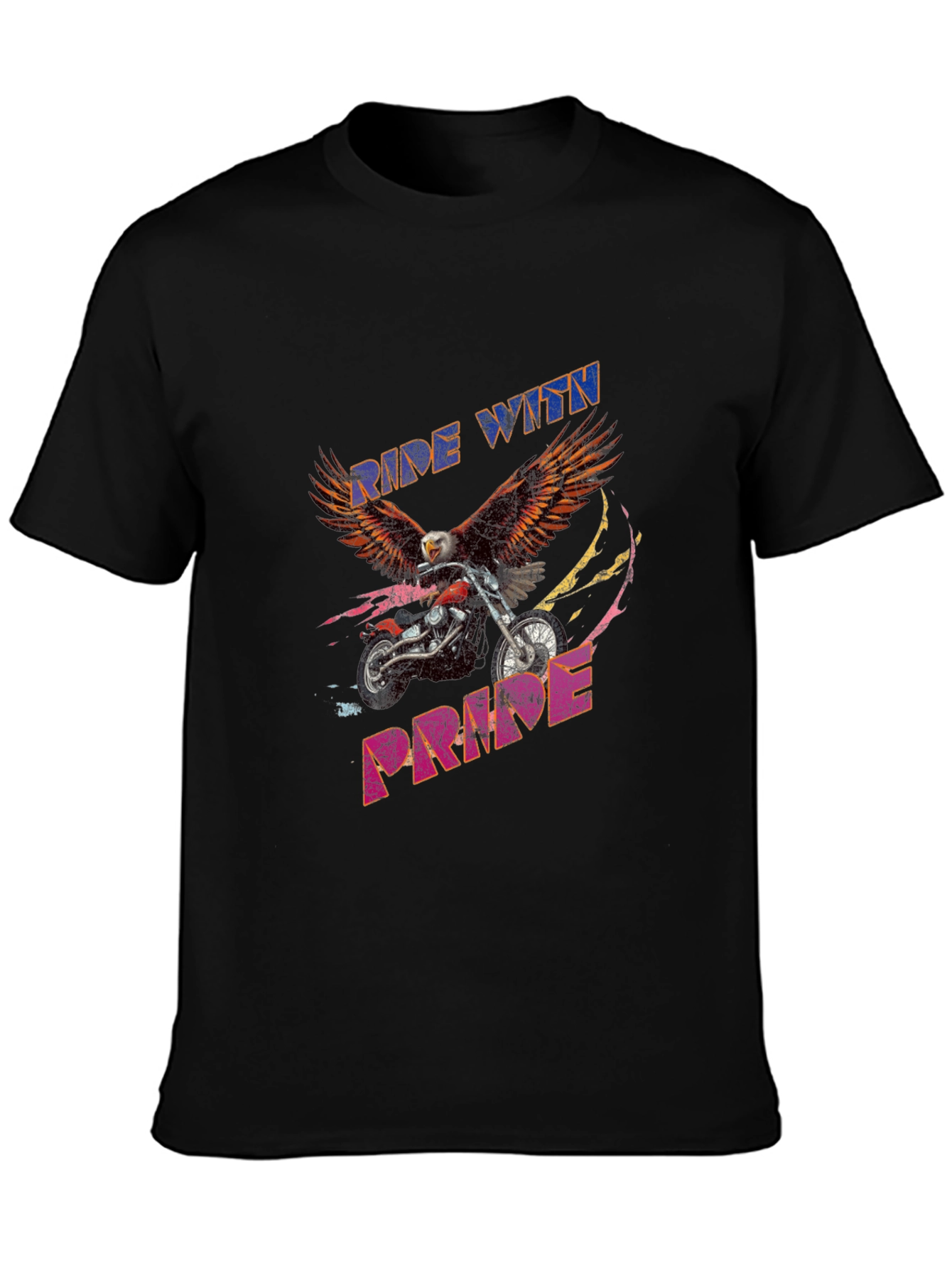 Ride With Pride Eagle Motorcycle Graphic T-Shirt