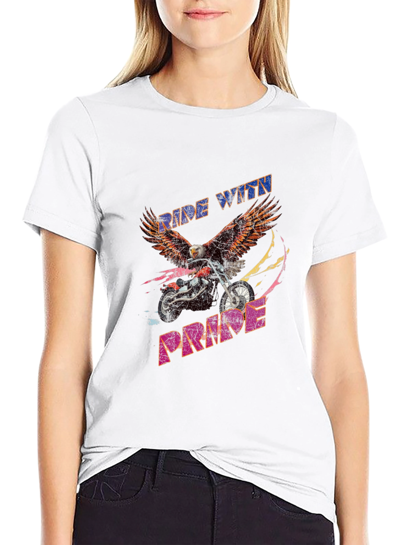 Ride With Pride Eagle Motorcycle Graphic T-Shirt