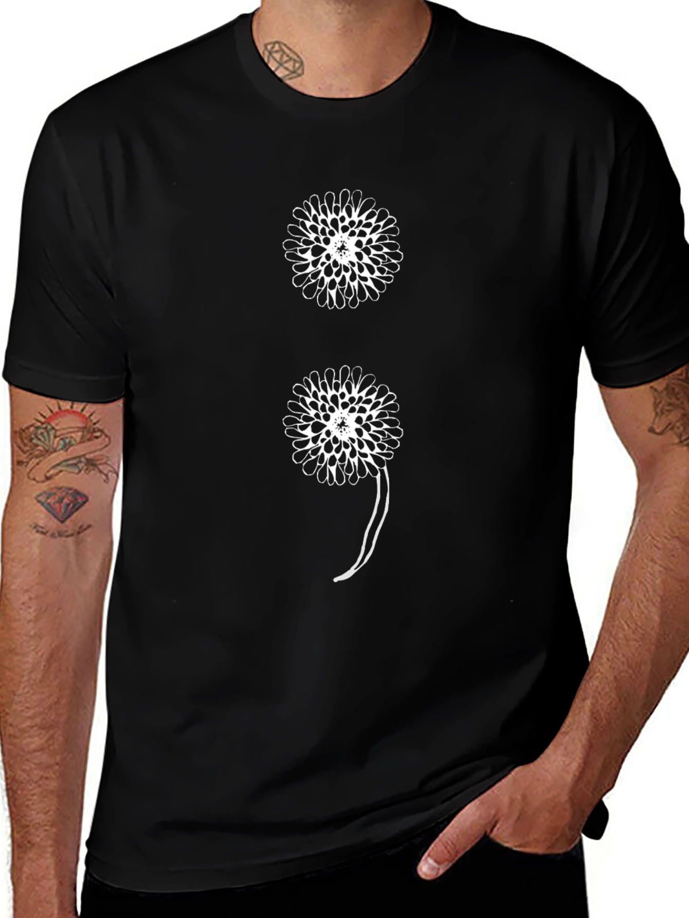 Semicolon Dandelion Graphic Tee - Black