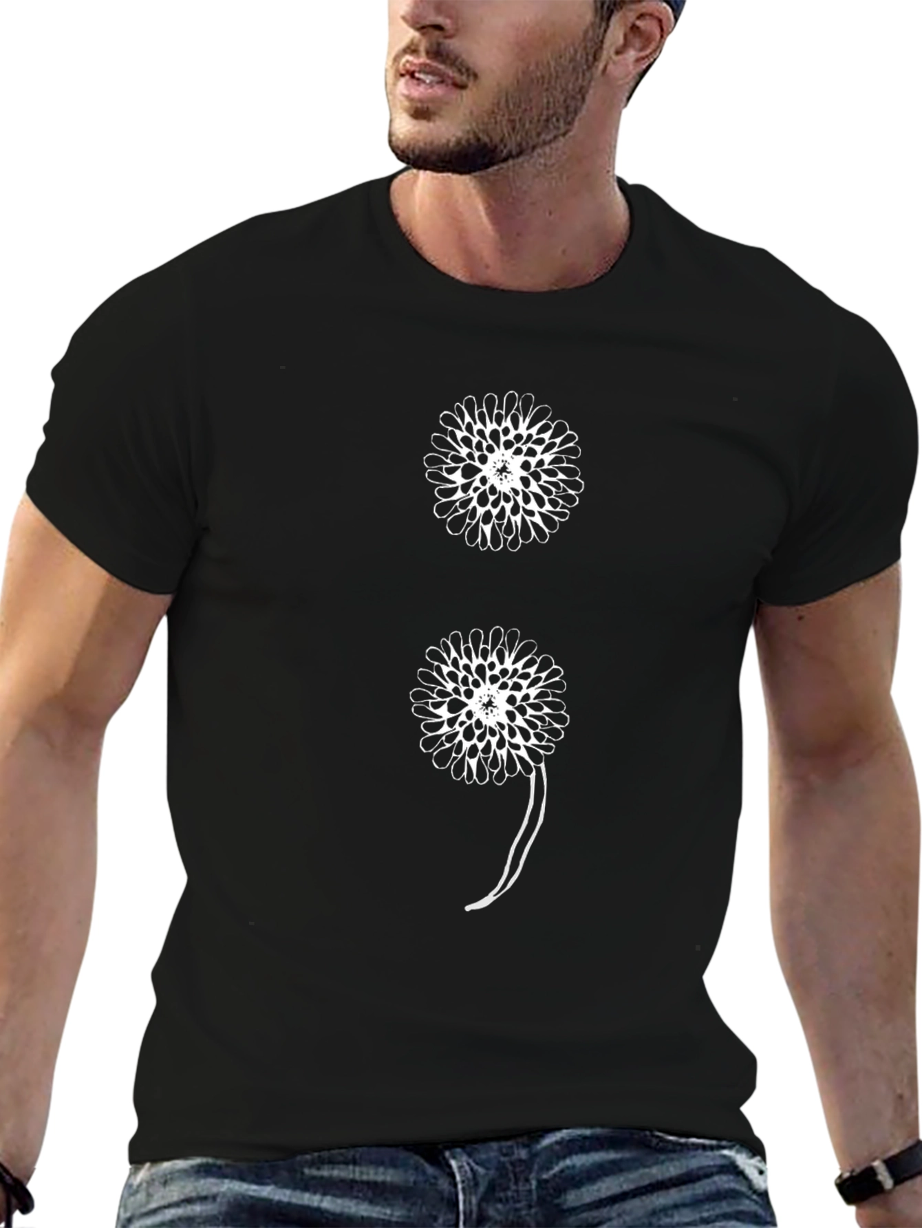 Semicolon Dandelion Graphic Tee - Black