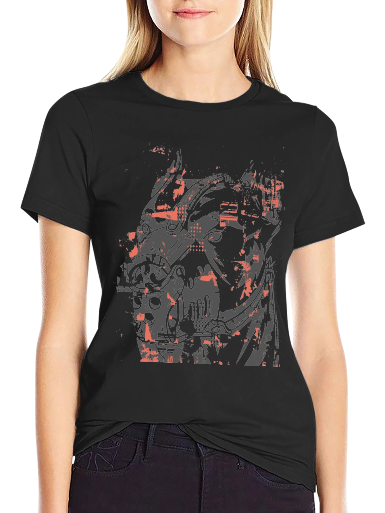 Cyberpunk Horse Graphic Tee - Black Cotton T-Shirt