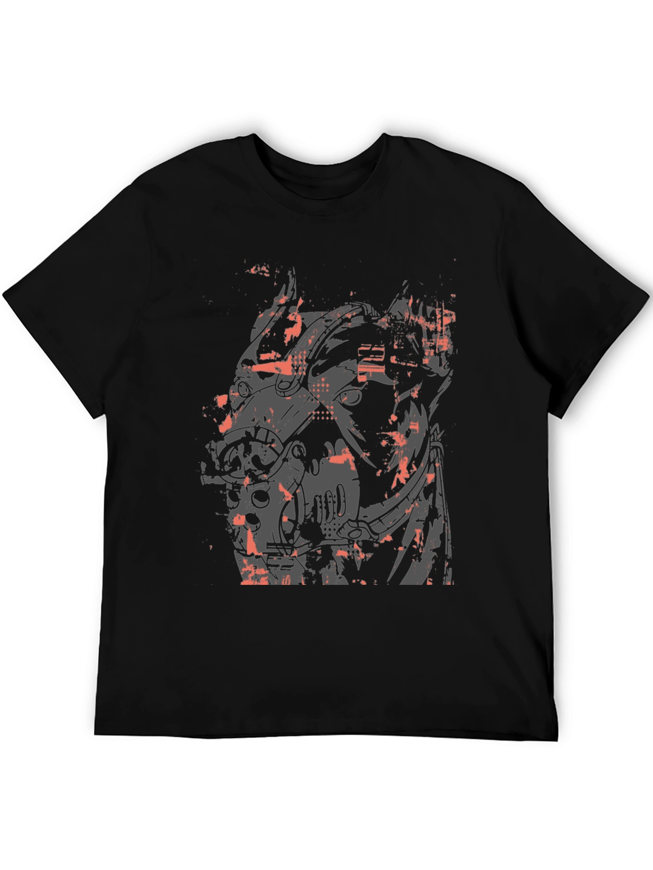 Cyberpunk Horse Graphic Tee - Black Cotton T-Shirt
