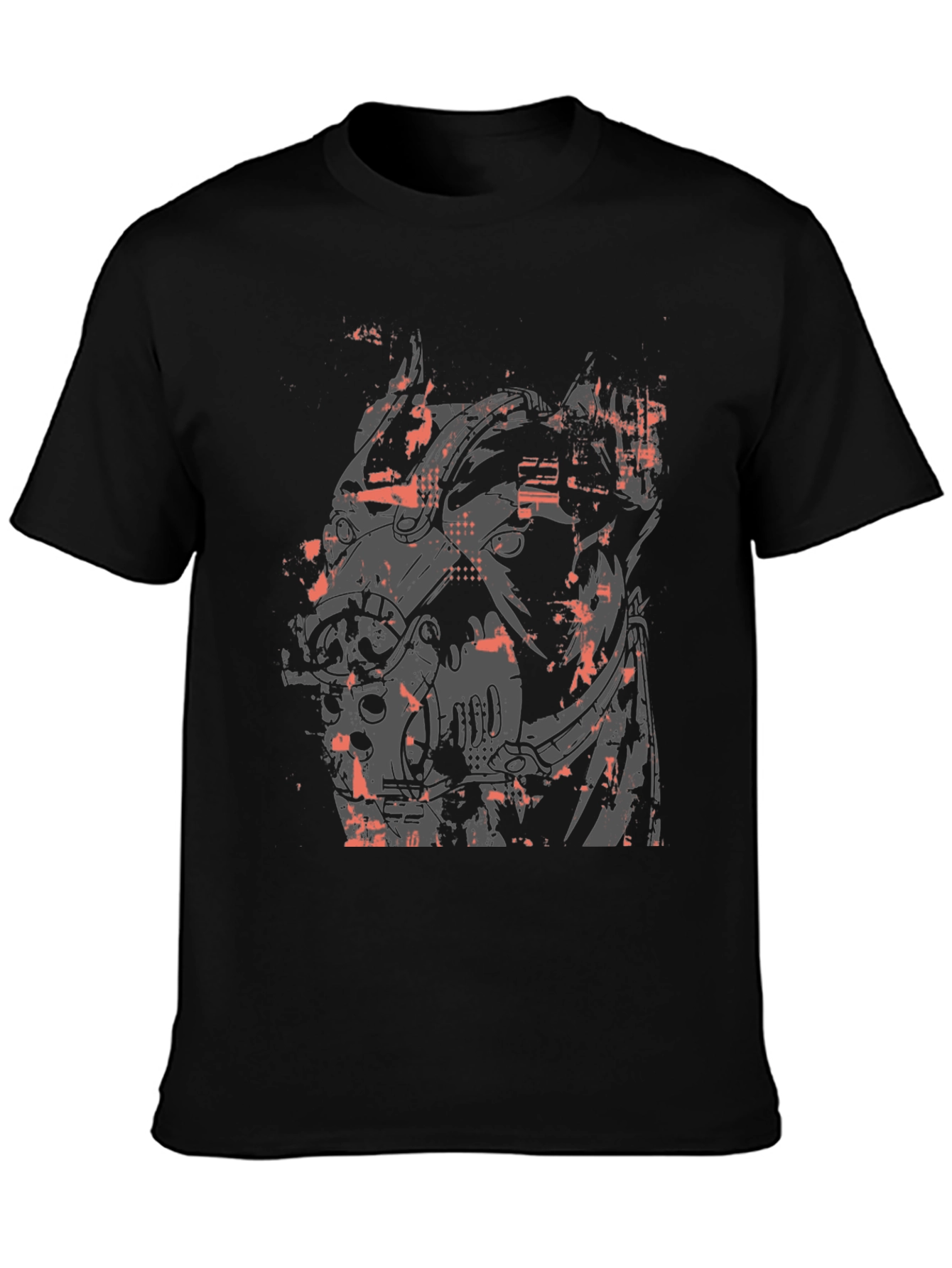 Cyberpunk Horse Graphic Tee - Black Cotton T-Shirt