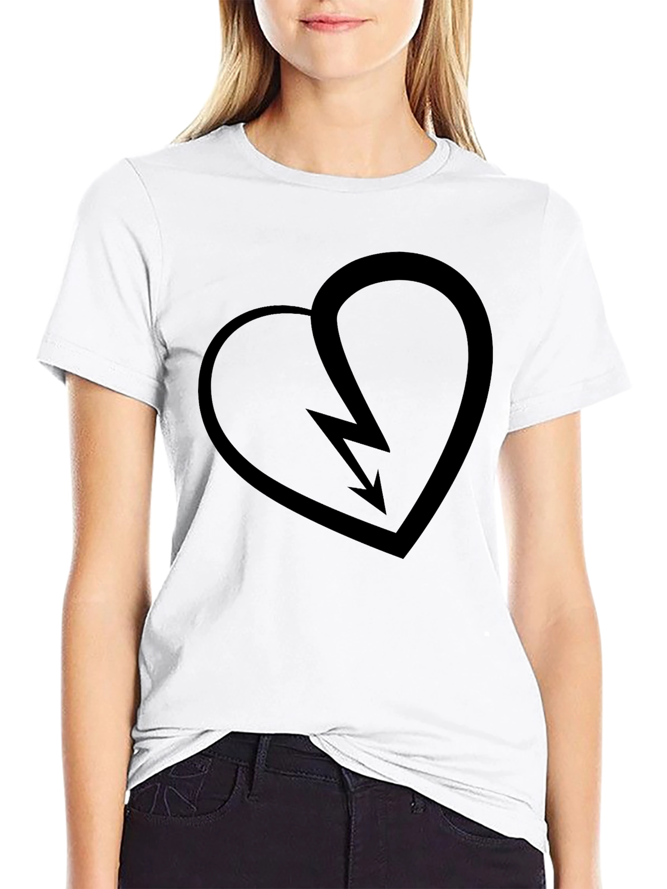 Broken Heart Lightning Bolt T-Shirt - Stylish Black Tee