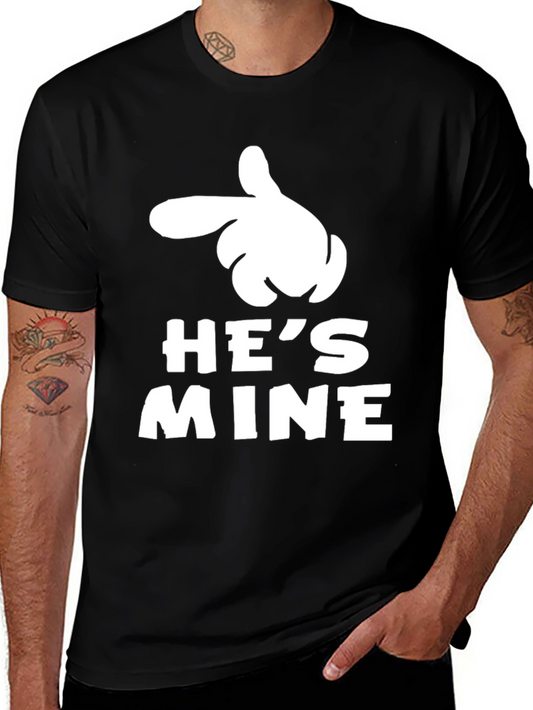 Hes Mine Black T-Shirt with Cartoon Hand