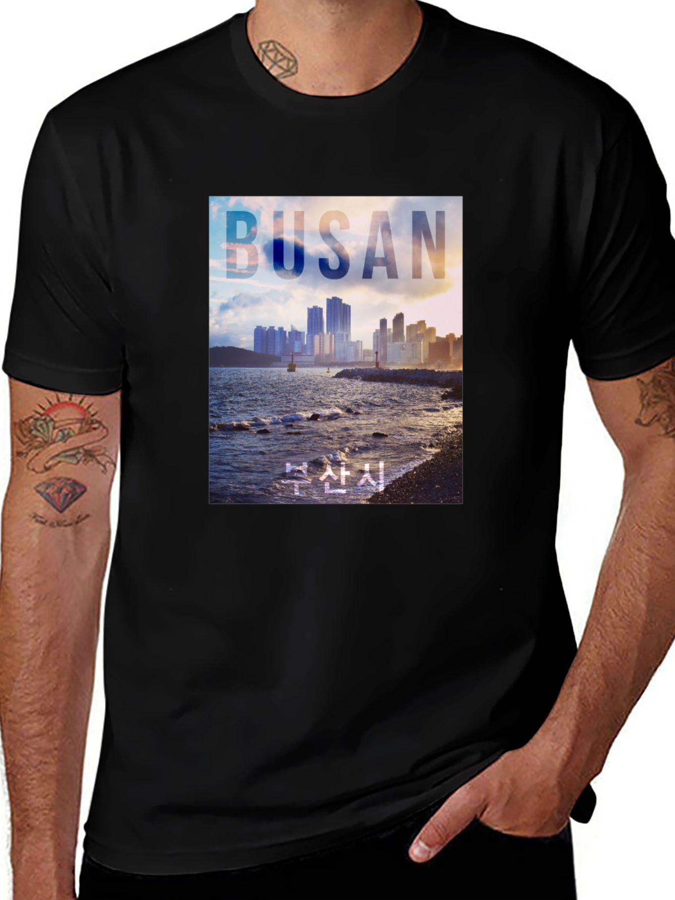 Busan Cityscape Graphic Tee - Coastal Style