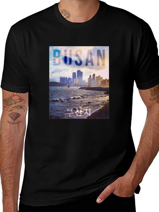 Busan Cityscape Graphic Tee - Coastal Style