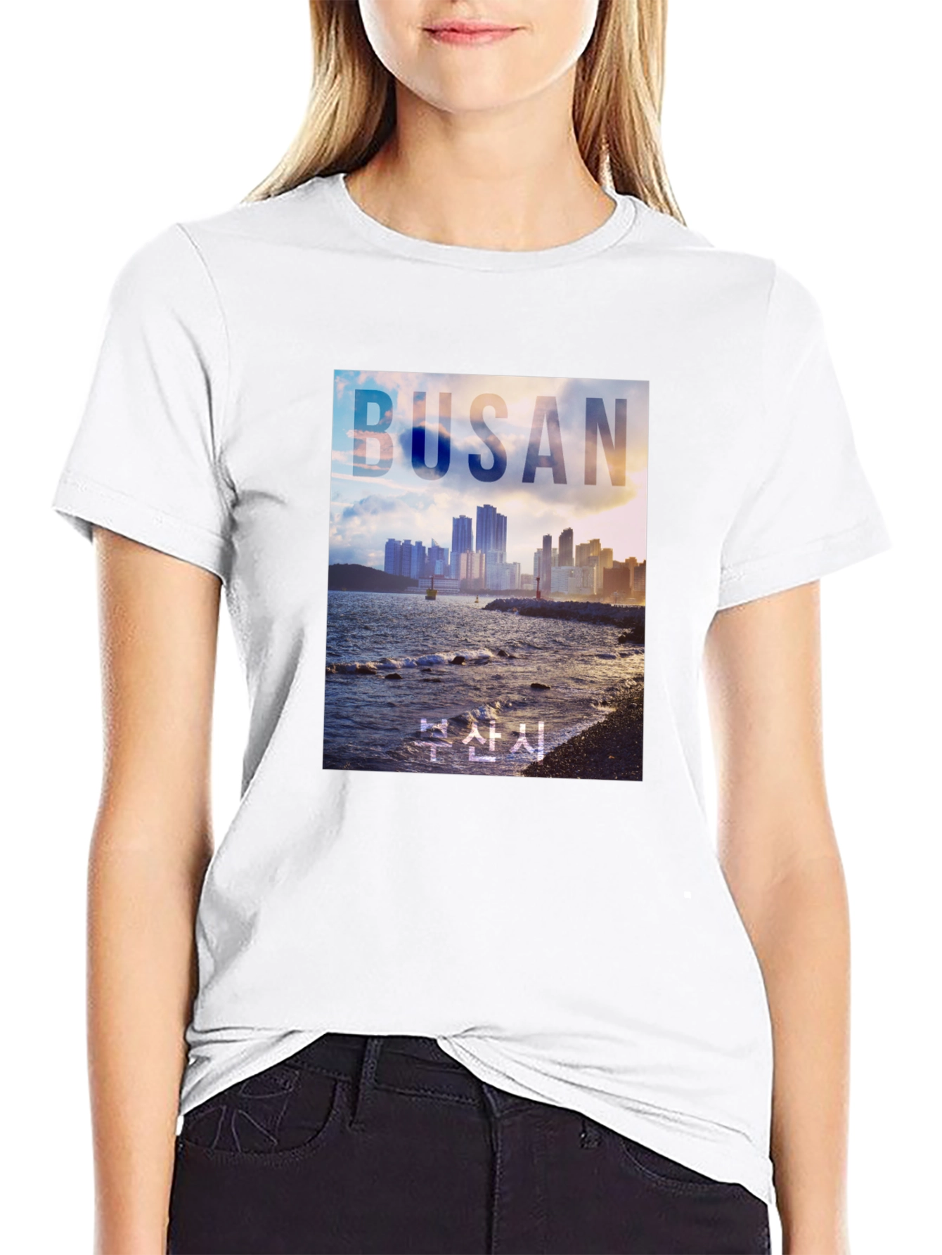 Busan Cityscape Graphic Tee - Coastal Style