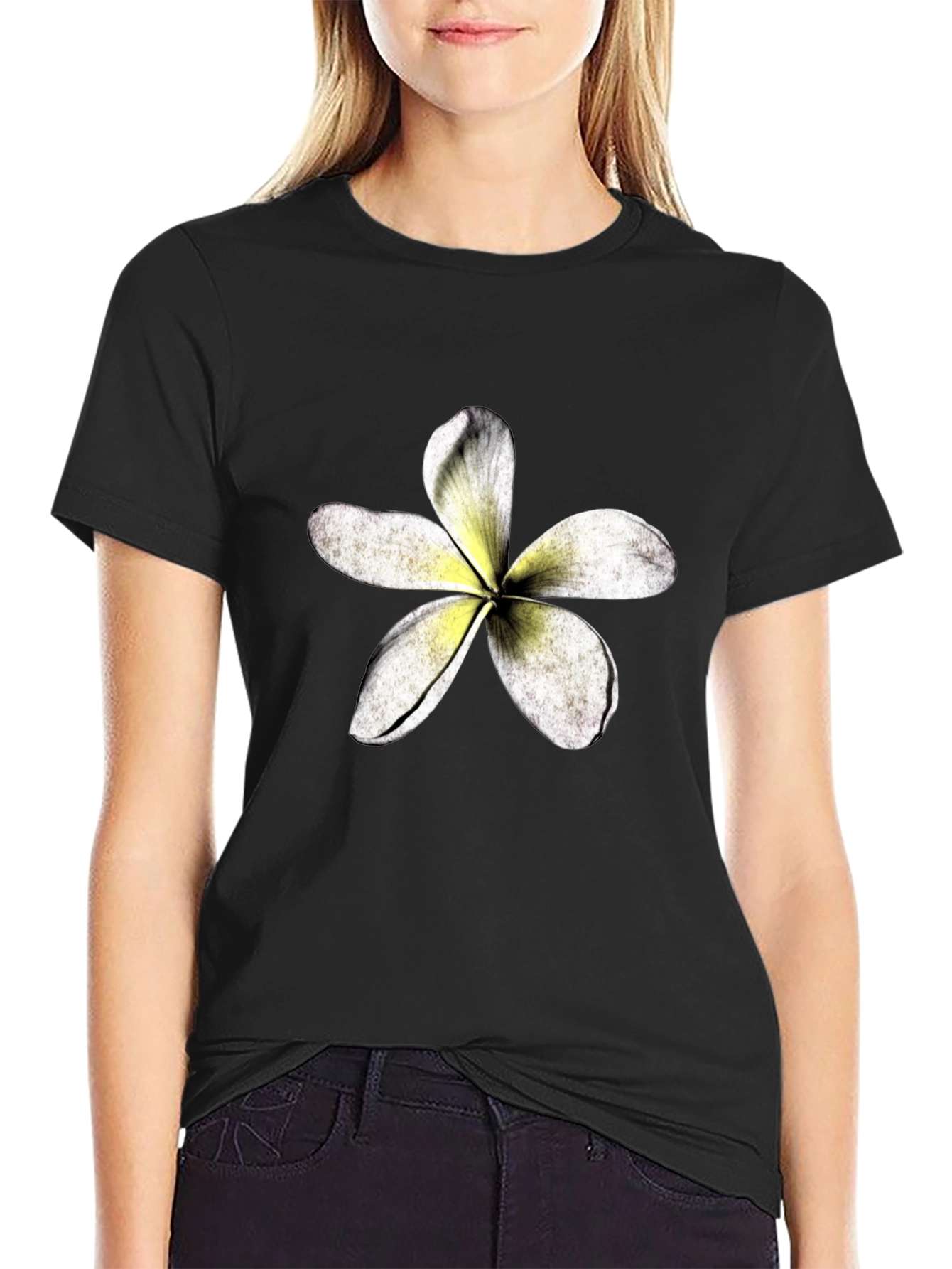 Tropical Flower Graphic Black T-Shirt