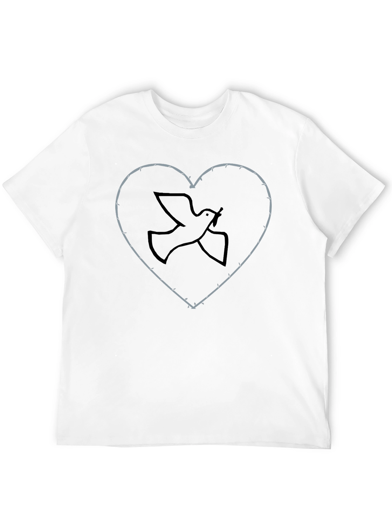 Dove in Barbed Wire Heart T-Shirt - Black