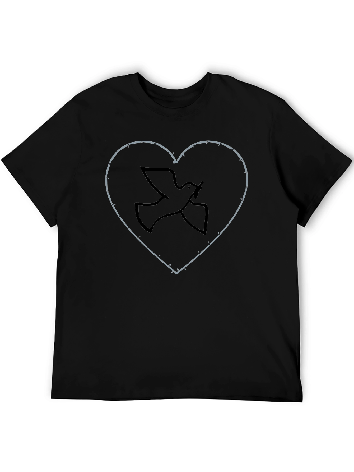 Dove in Barbed Wire Heart T-Shirt - Black