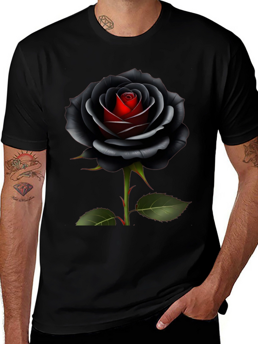Black Rose Graphic Tee - Dark Floral Design