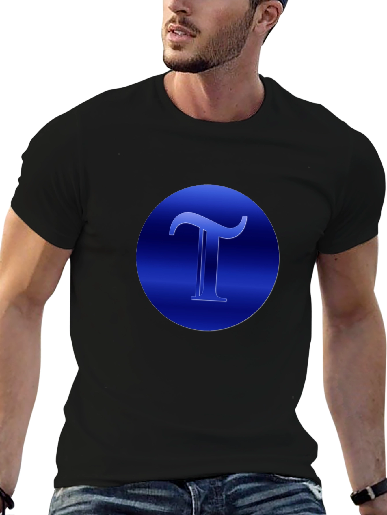 Blue T Graphic Black T-Shirt