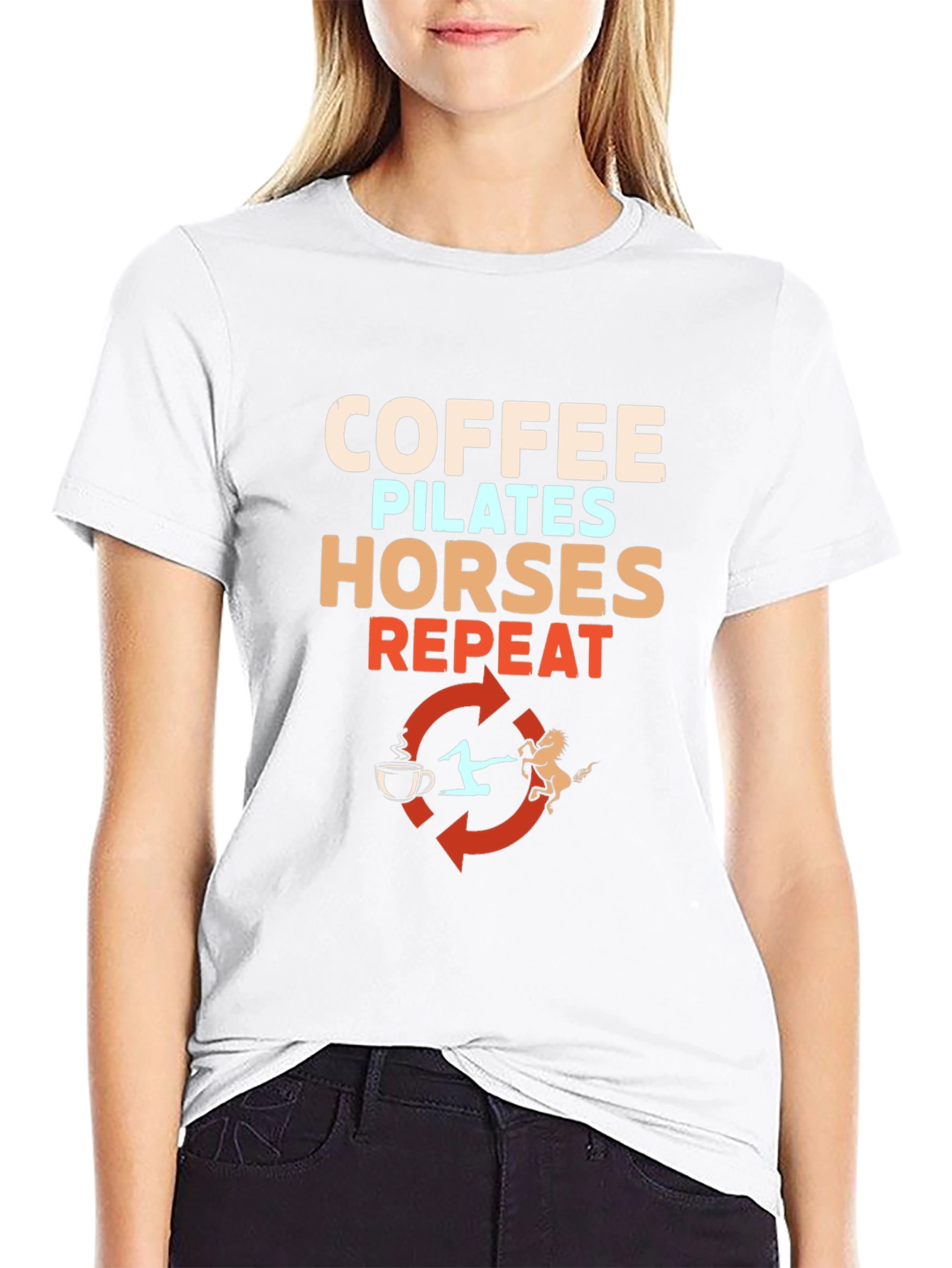 Coffee Pilates Horses Repeat T-Shirt