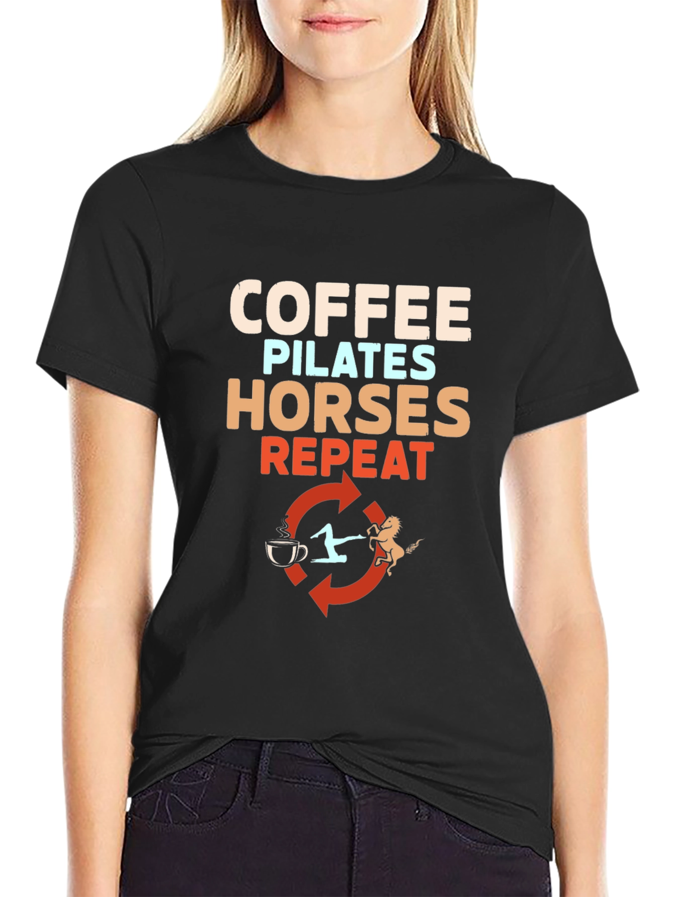 Coffee Pilates Horses Repeat T-Shirt