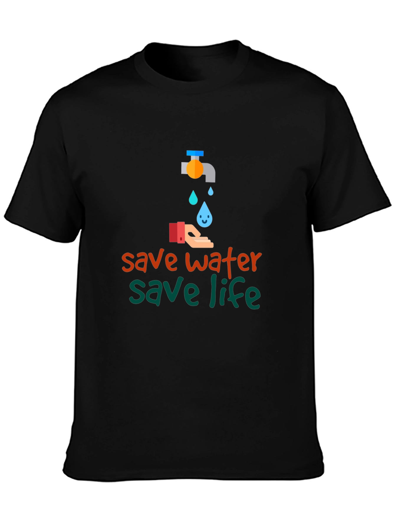 Save Water Save Life Black Graphic T-Shirt