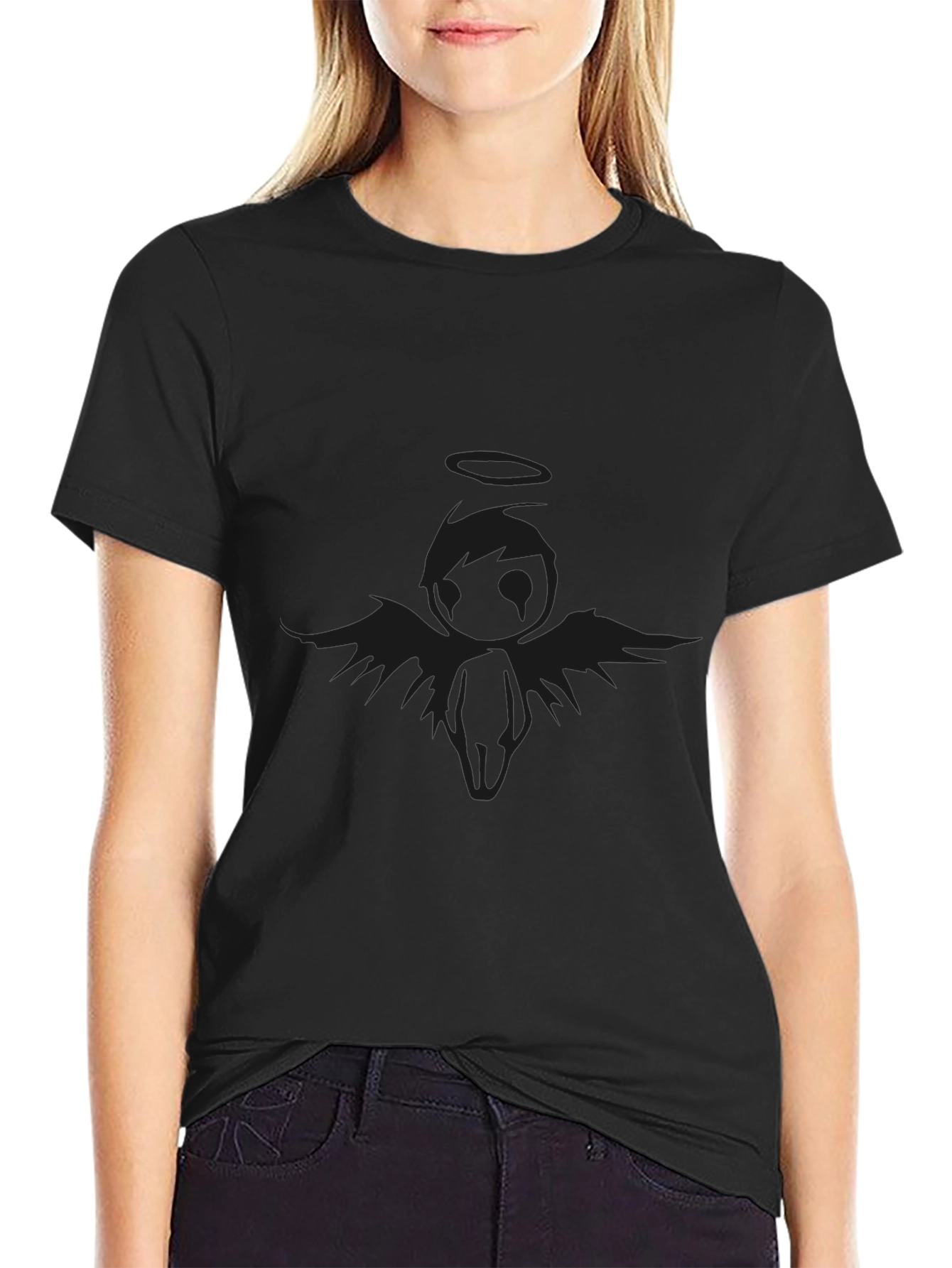 Mens Black Angel Graphic T-Shirt