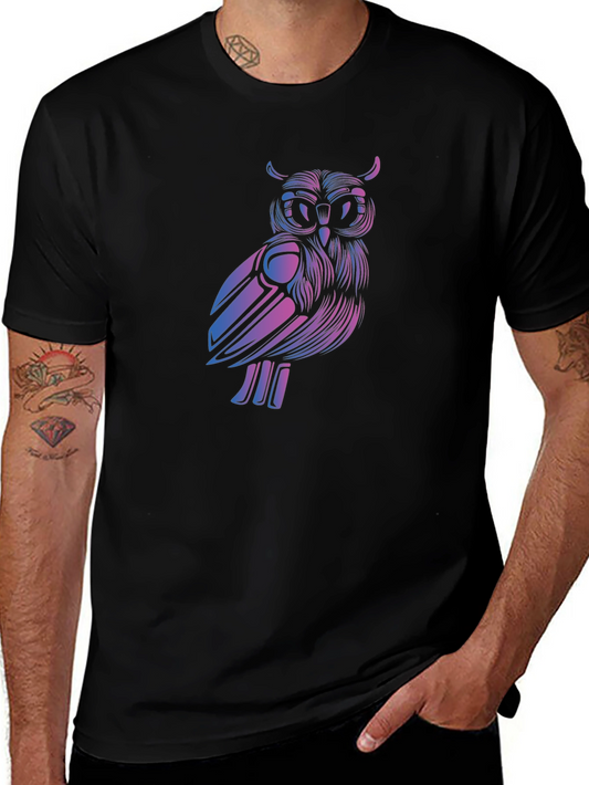 Gradient Owl Graphic Black T-Shirt