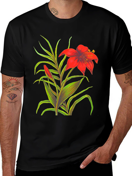 Bold Floral Tee - Red Amaryllis Flower Graphic T-Shirt