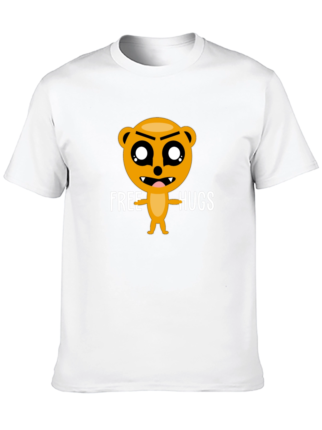 Free Hugs Cartoon Bear Black T-Shirt