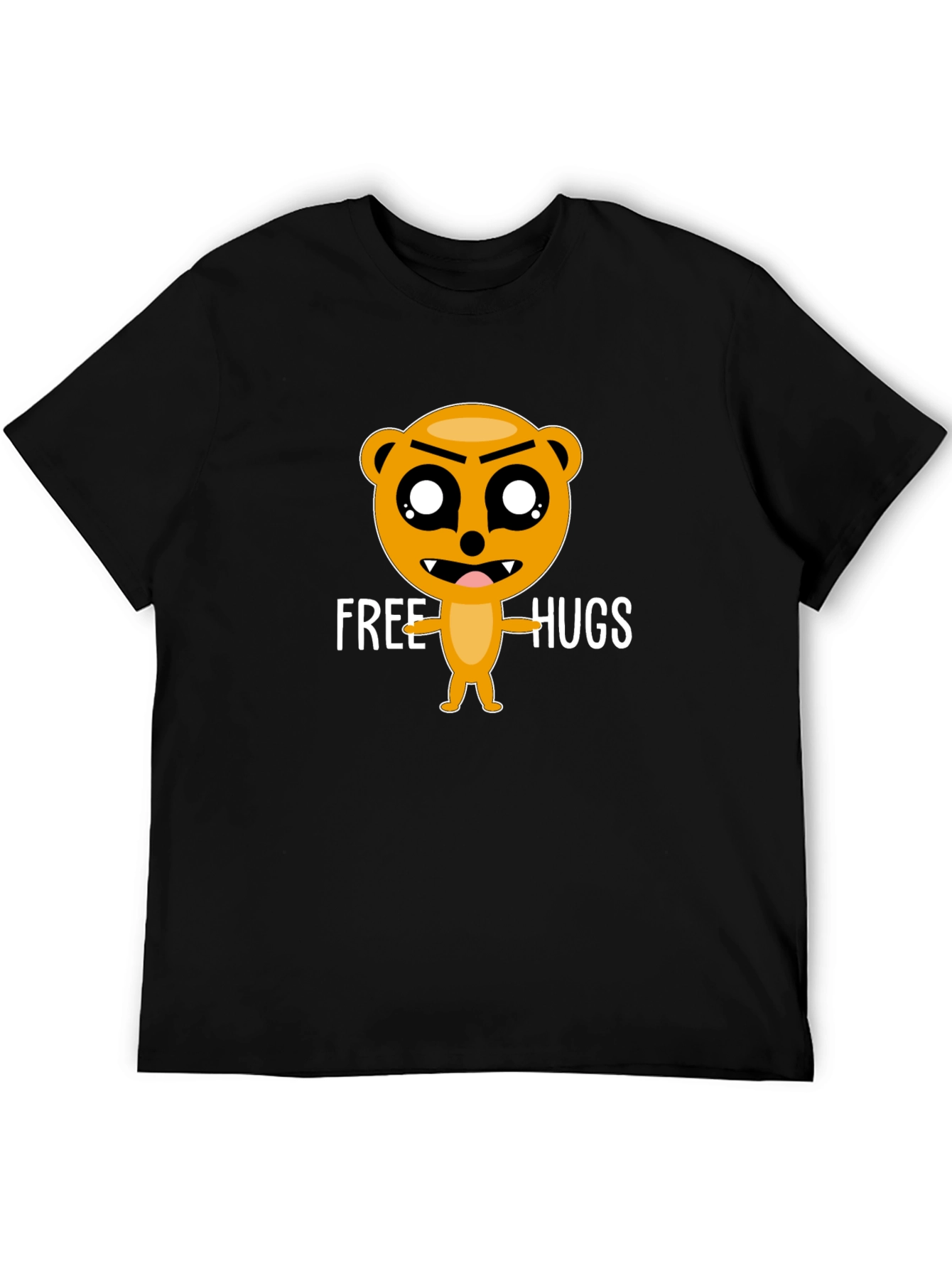 Free Hugs Cartoon Bear Black T-Shirt