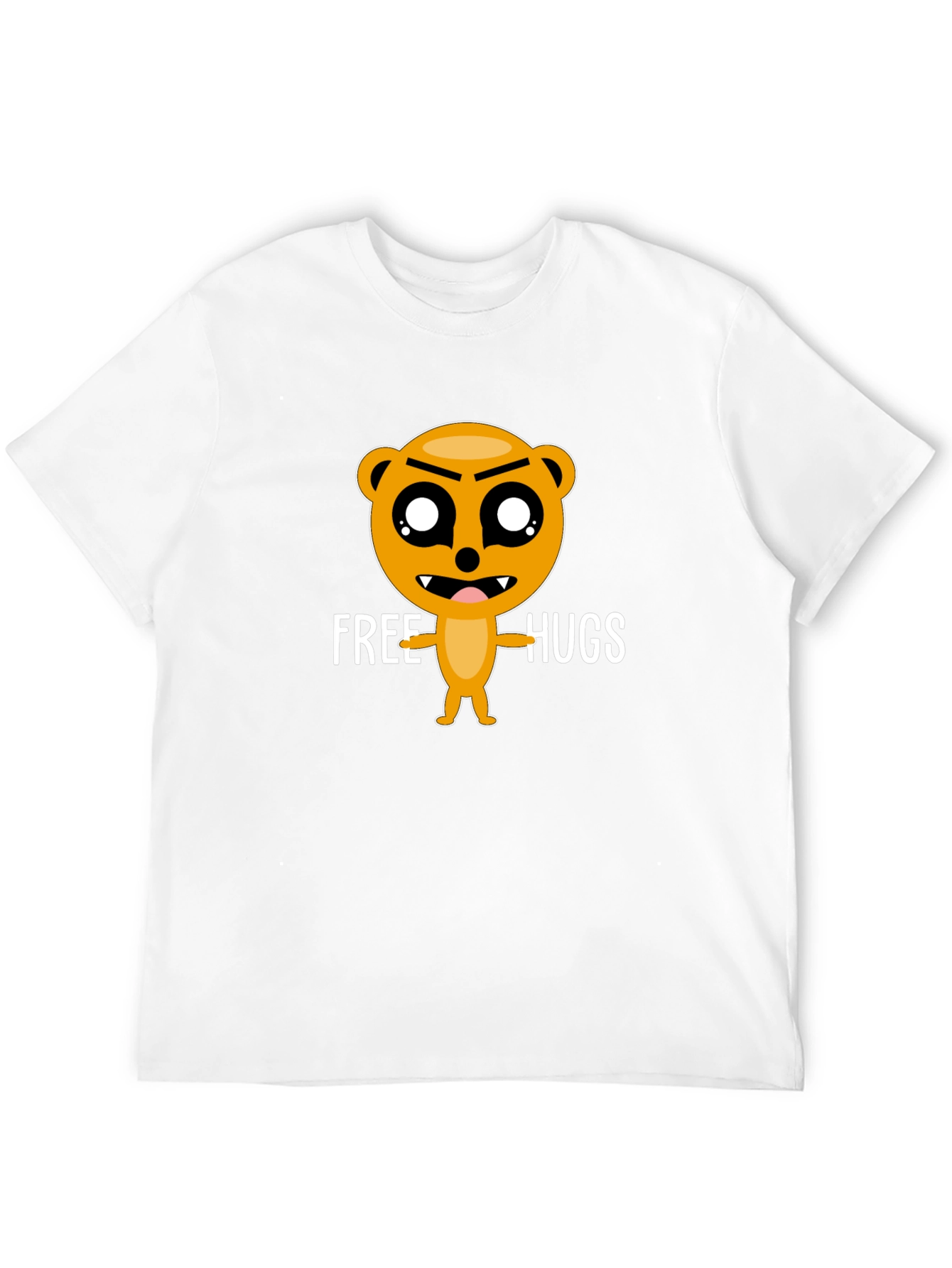 Free Hugs Cartoon Bear Black T-Shirt