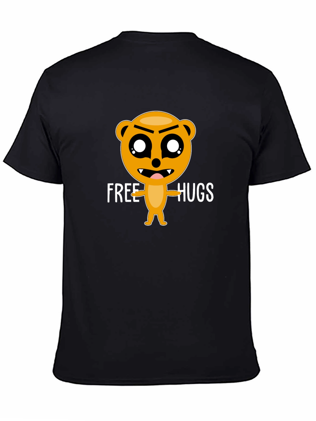 Free Hugs Cartoon Bear Black T-Shirt