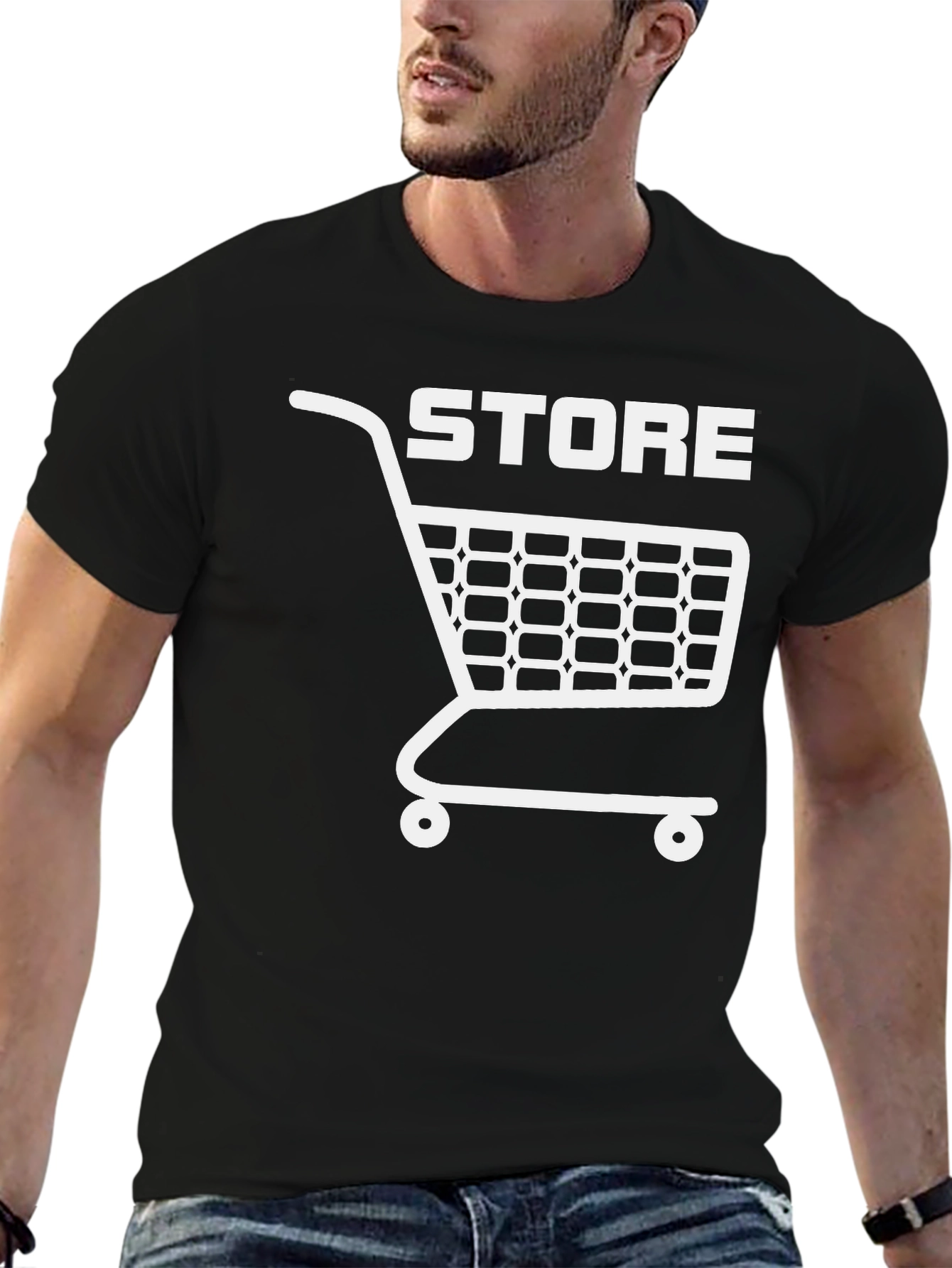 Store Cart Graphic Tee - Black Cotton T-Shirt