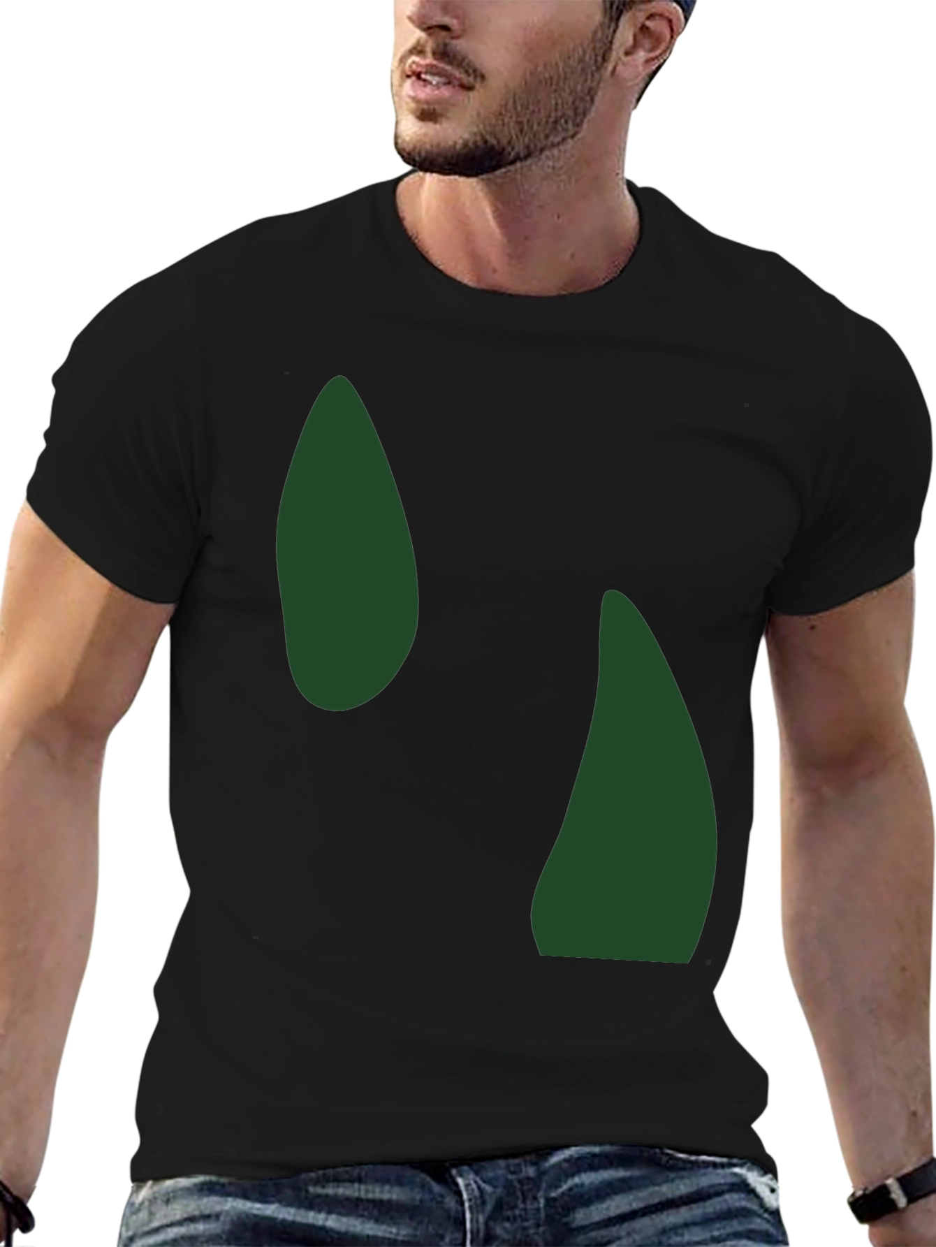 Abstract Green Shapes Black T-Shirt
