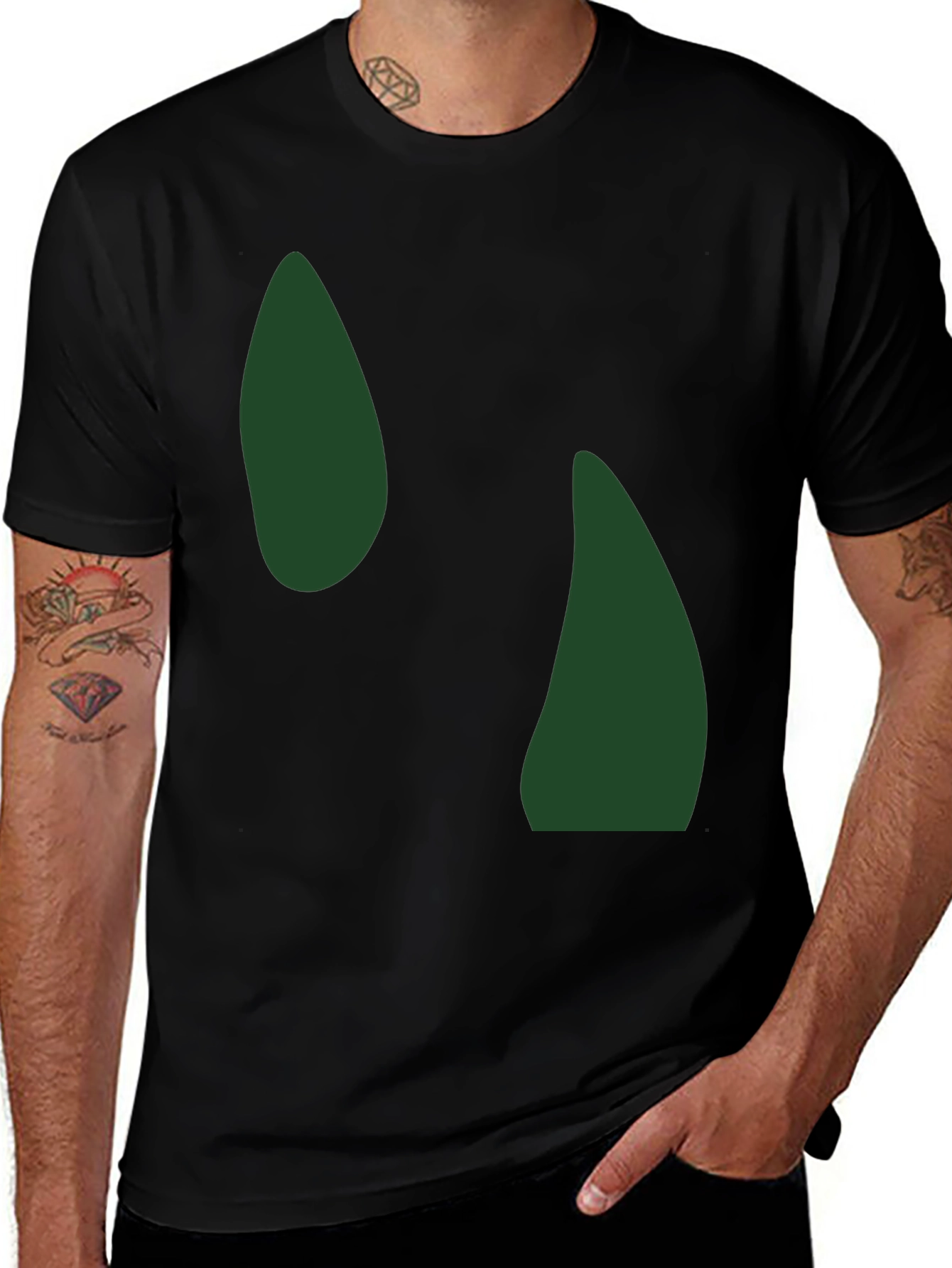Abstract Green Shapes Black T-Shirt