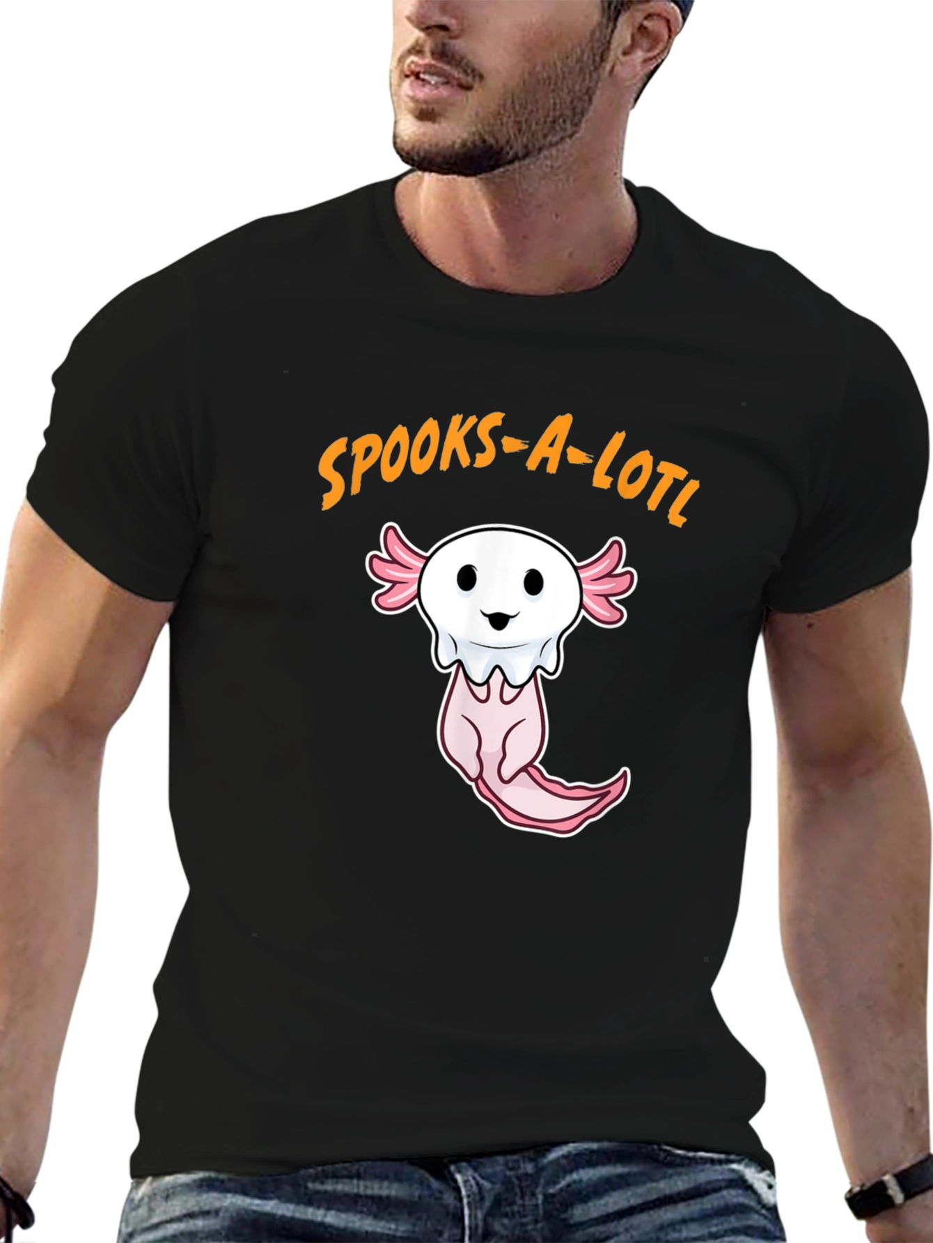 Spooks-A-Lotl Halloween Axolotl Ghost T-Shirt