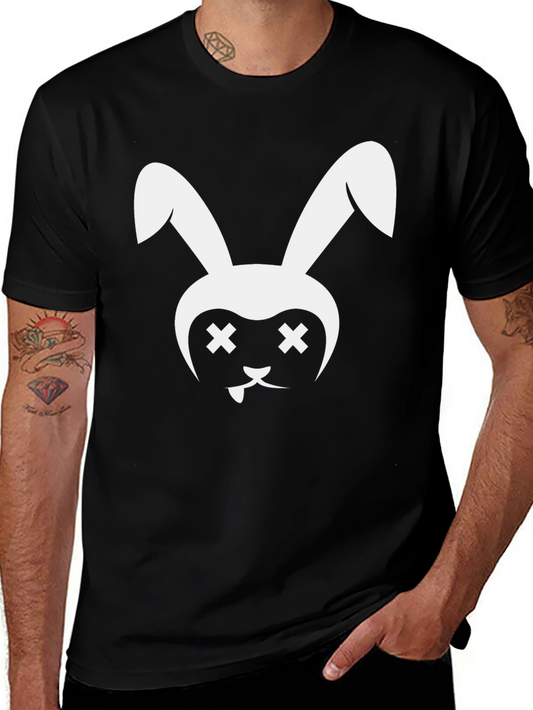 Black T-Shirt with White Bunny Graphic