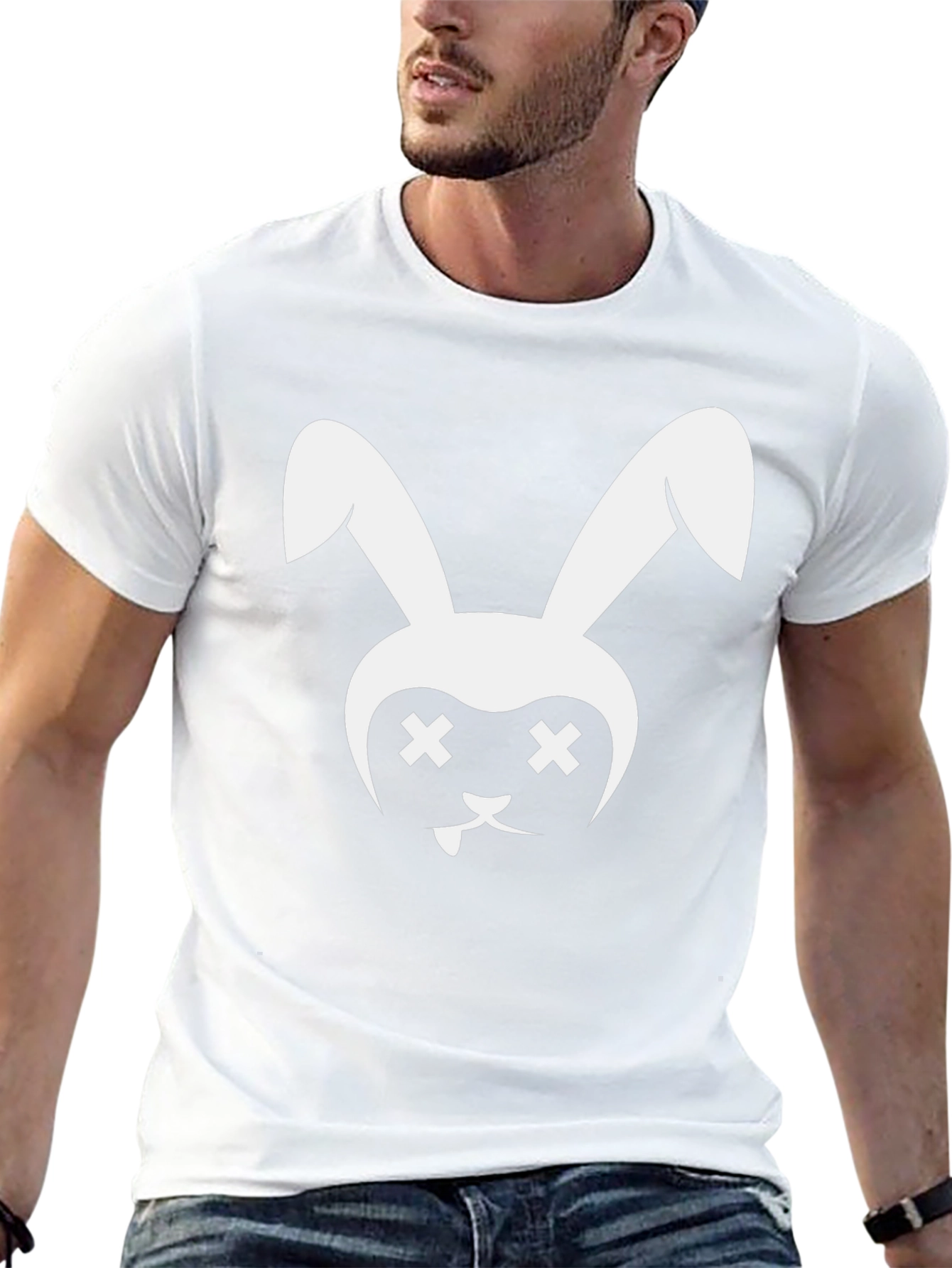 Black T-Shirt with White Bunny Graphic