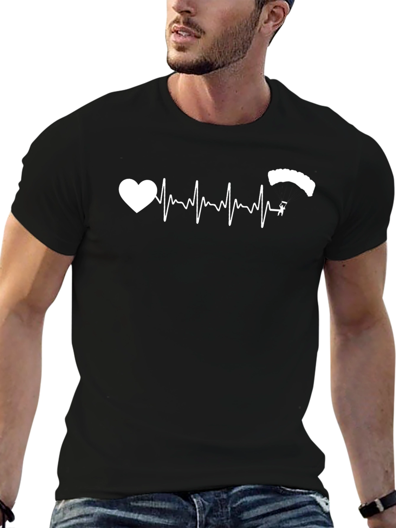 Skydiving Heartbeat Black T-Shirt