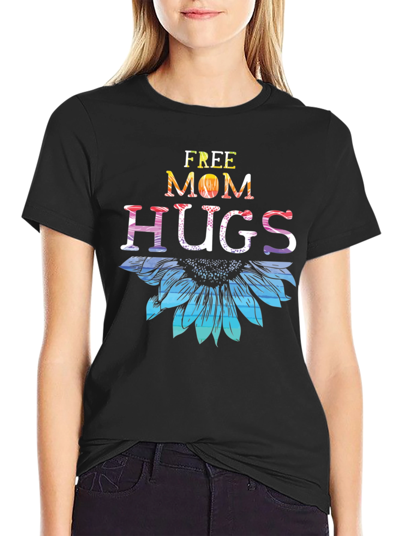 Free Mom Hugs Sunflower Graphic T-Shirt
