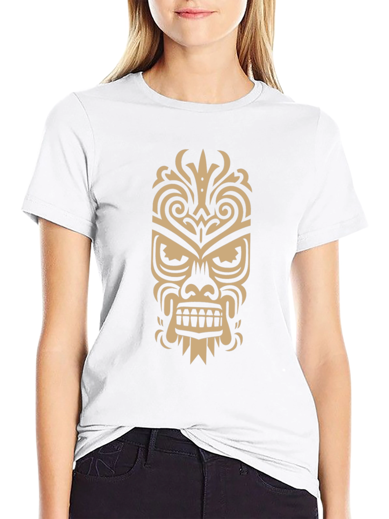 Tribal Tiki Mask Graphic Tee - Black