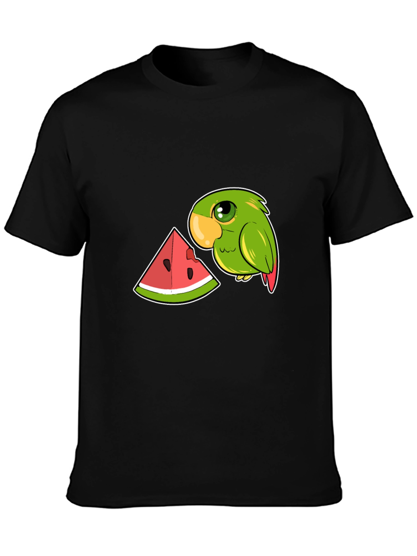 Parrot & Watermelon Graphic Black Tee