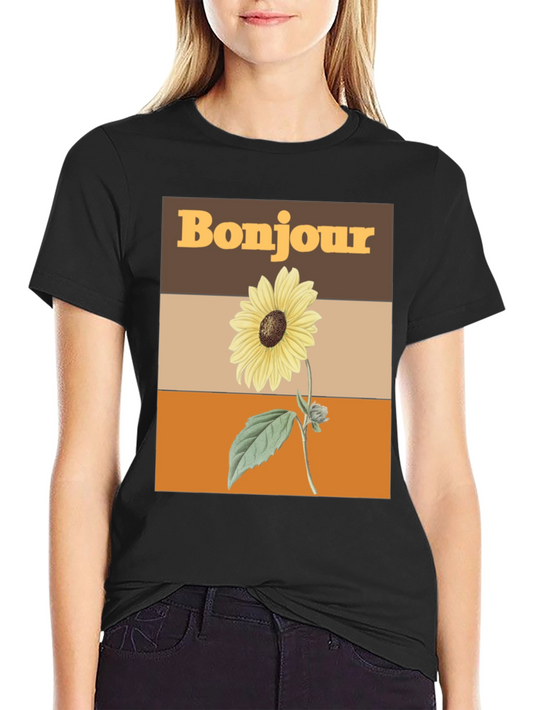 Bonjour Sunflower Graphic Tee - Retro Style