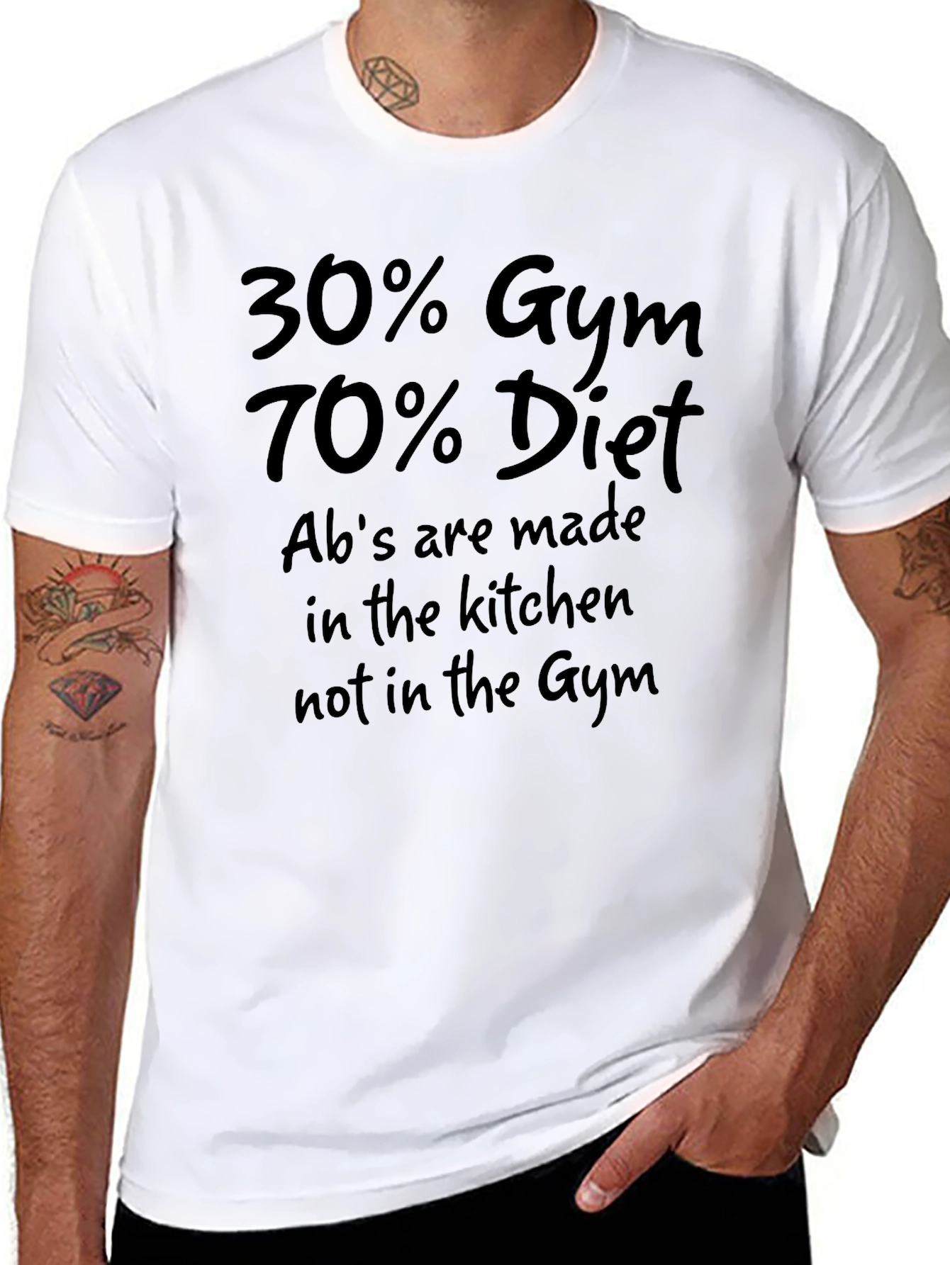 30% Gym 70% Diet Mens Black T-Shirt