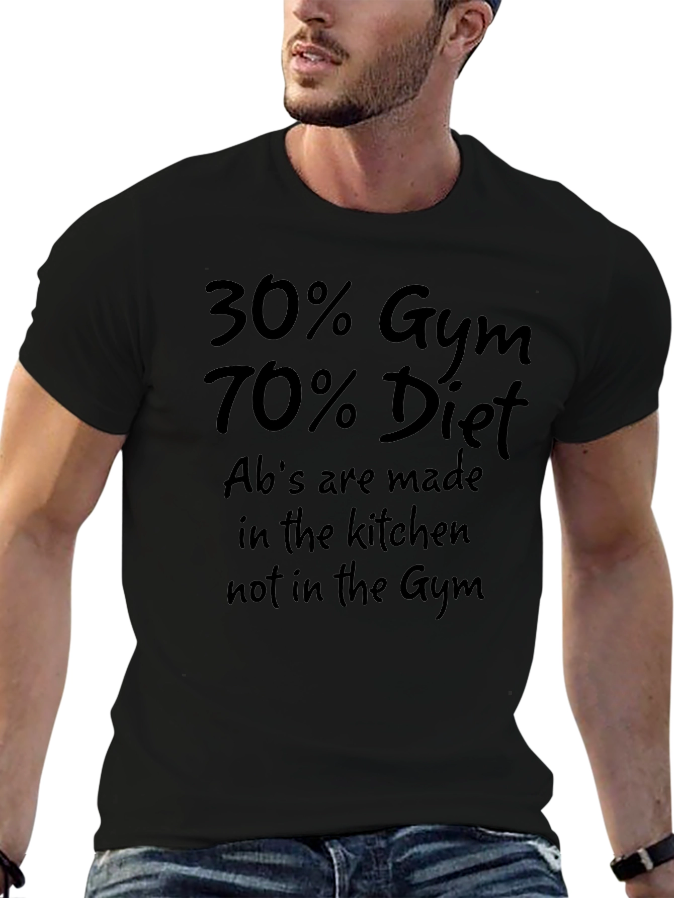 30% Gym 70% Diet Mens Black T-Shirt